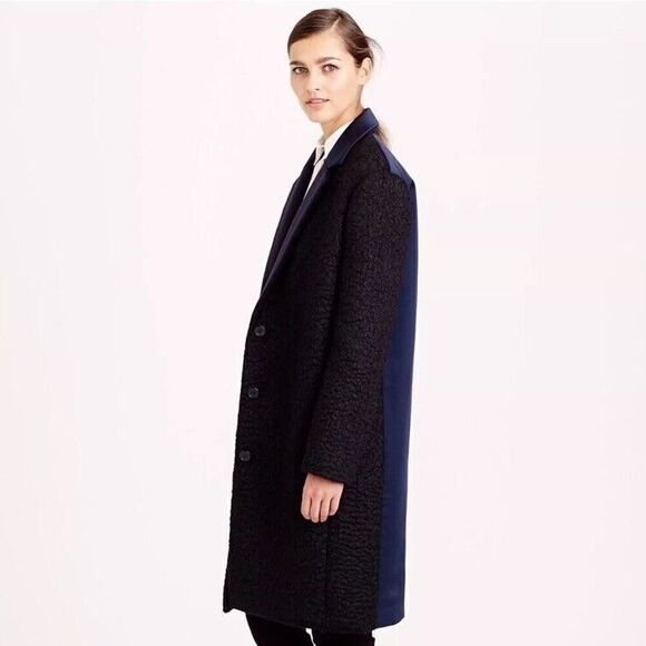 $995 J. Crew Women COLLECTION RIPPLED MOHAIR TOPCOAT Black Blue sz 2 - Picture 1 of 13